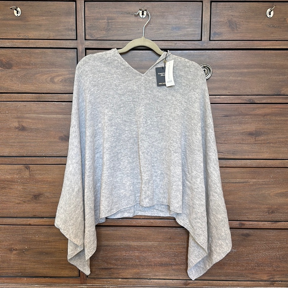 NWT 100% Cashmere Charter Club Legacy Poncho in Ice Grey, One Size.